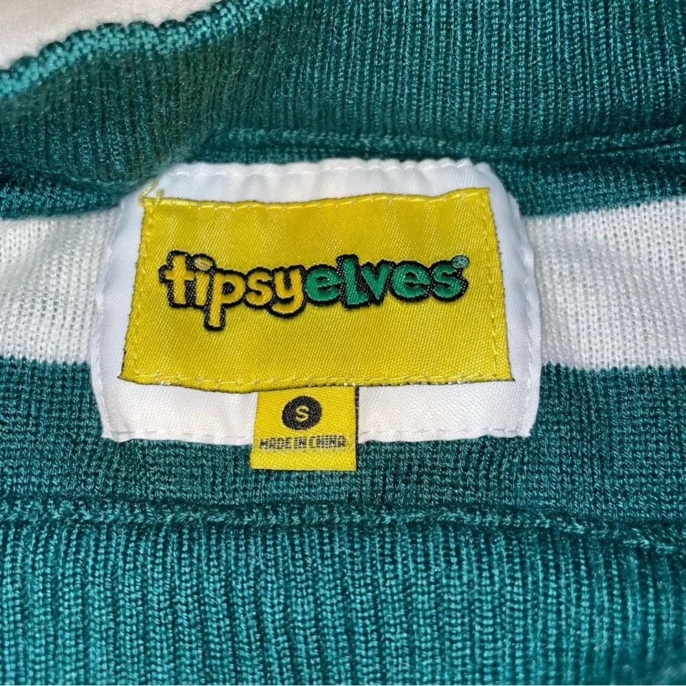 Tipsy‎ Elves Mens Small Ugly Christmas Sweater Stocking Green White Striped